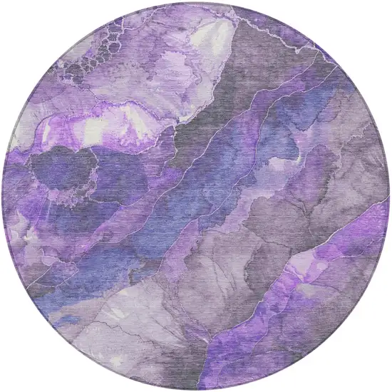 8' Lavender And Ivory Round Floral Washable Indoor Outdoor Area Rug Photo 4