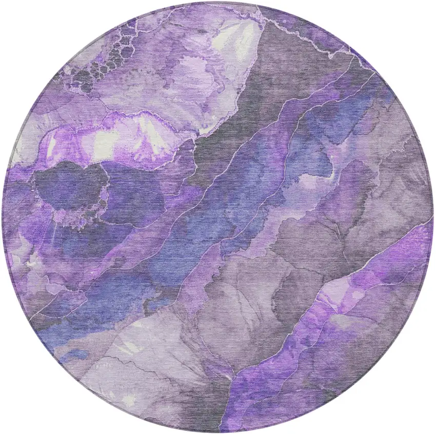 8' Lavender And Ivory Round Floral Washable Indoor Outdoor Area Rug Photo 4