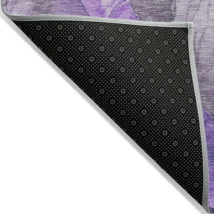 8' Lavender And Ivory Round Floral Washable Indoor Outdoor Area Rug Photo 9