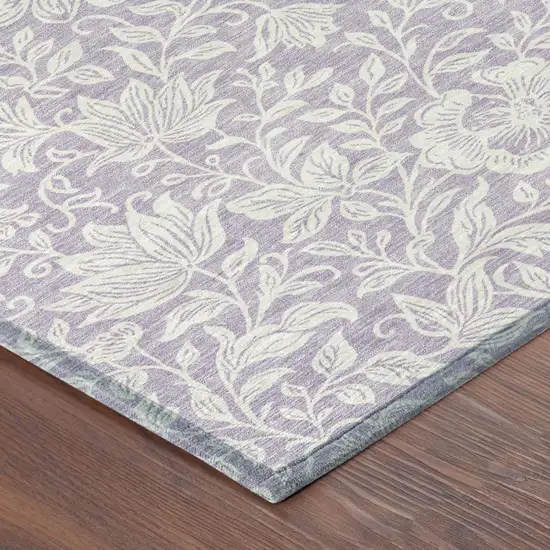 8' Lavender And Ivory Round Floral Washable Indoor Outdoor Area Rug Photo 4