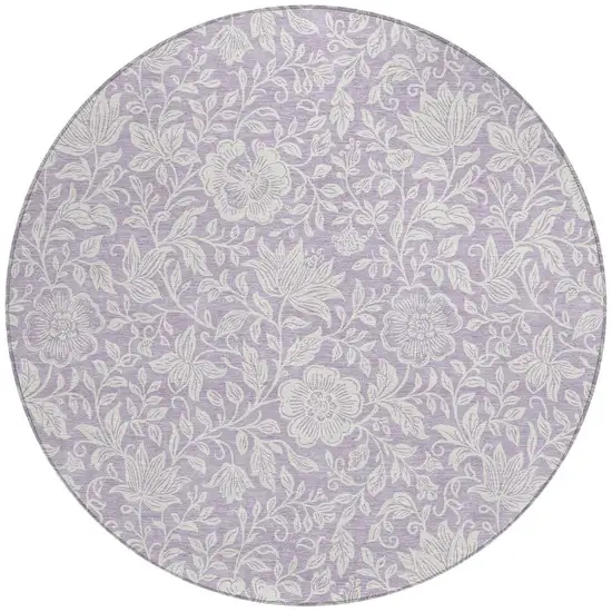 8' Lavender And Ivory Round Floral Washable Indoor Outdoor Area Rug Photo 3