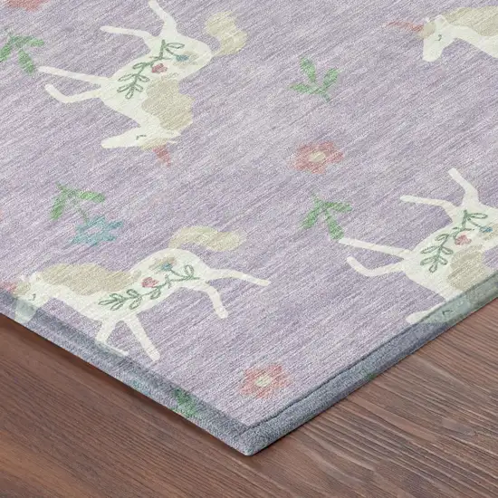 8' Lavender And Ivory Round Floral Washable Indoor Outdoor Area Rug Photo 6