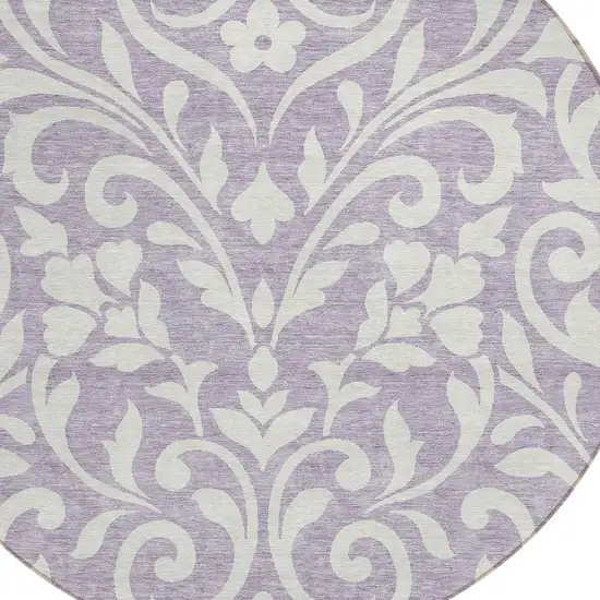 8' Lavender And Ivory Round Floral Washable Indoor Outdoor Area Rug Photo 4