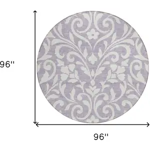 Photo of 8' Lavender And Ivory Round Floral Washable Indoor Outdoor Area Rug