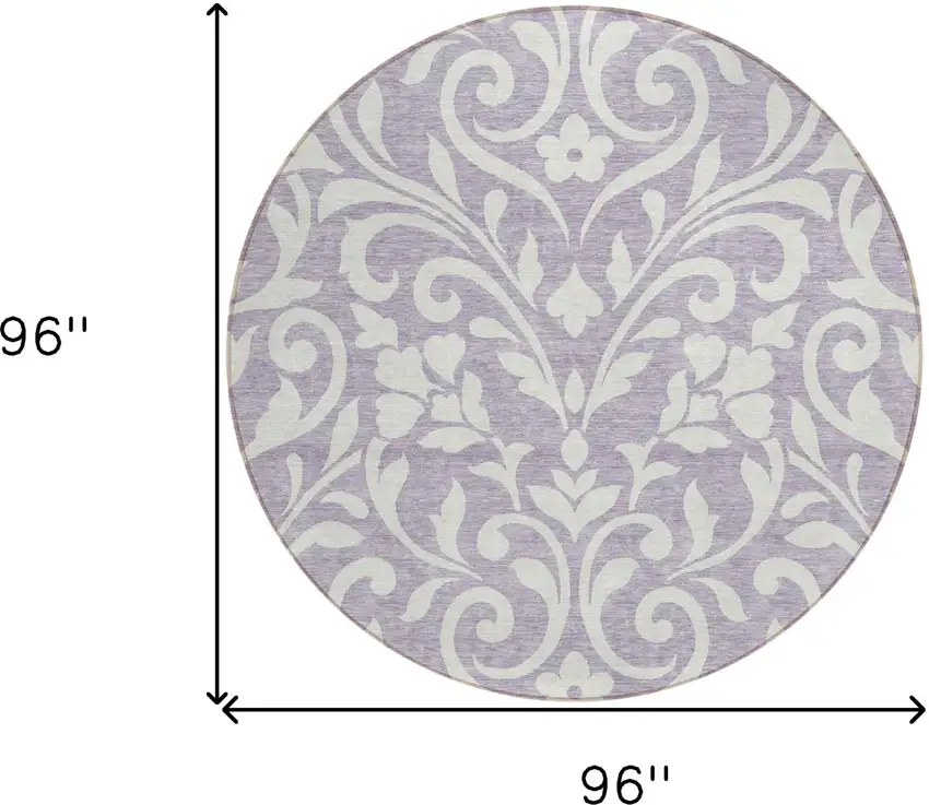 8' Lavender And Ivory Round Floral Washable Indoor Outdoor Area Rug Photo 3