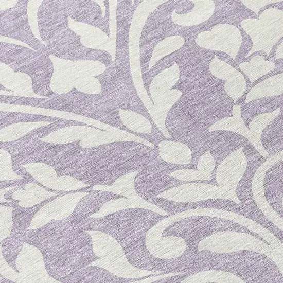 8' Lavender And Ivory Round Floral Washable Indoor Outdoor Area Rug Photo 8