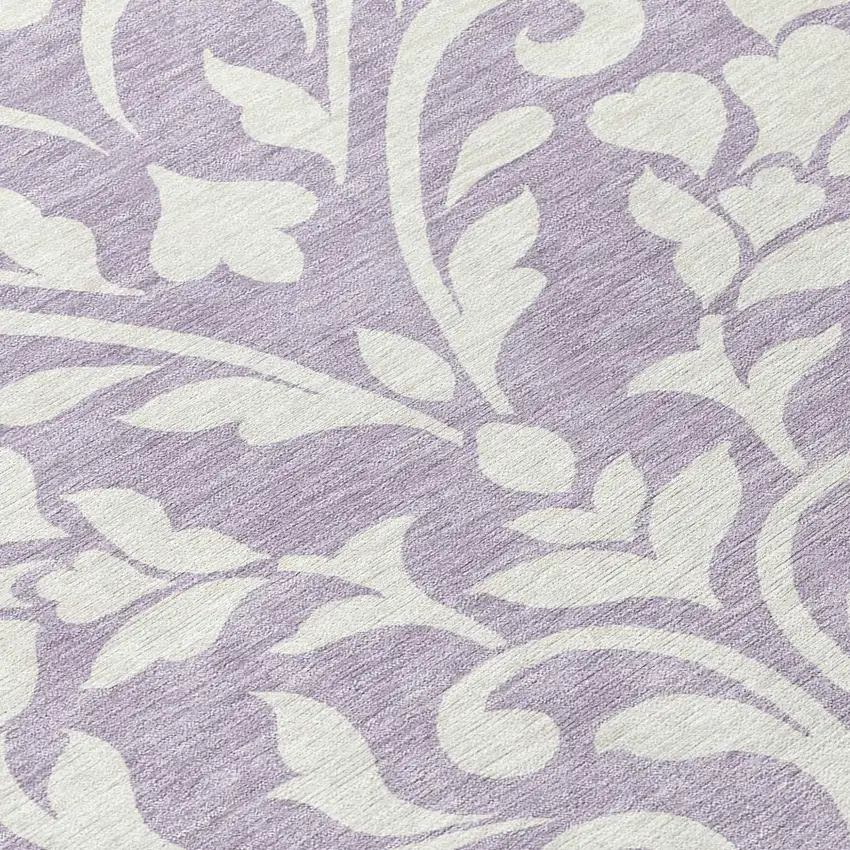 8' Lavender And Ivory Round Floral Washable Indoor Outdoor Area Rug Photo 8