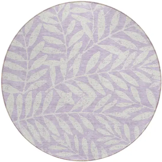 8' Lavender And Ivory Round Floral Washable Indoor Outdoor Area Rug Photo 2