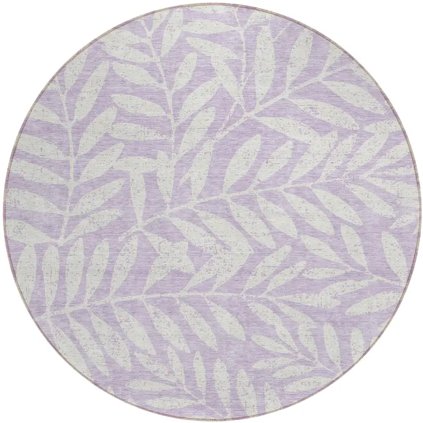 8' Lavender And Ivory Round Floral Washable Indoor Outdoor Area Rug Photo 2