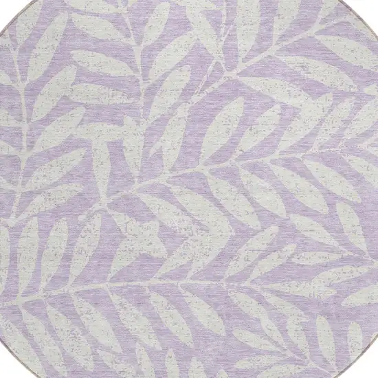 8' Lavender And Ivory Round Floral Washable Indoor Outdoor Area Rug Photo 5