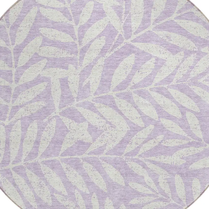 8' Lavender And Ivory Round Floral Washable Indoor Outdoor Area Rug Photo 5