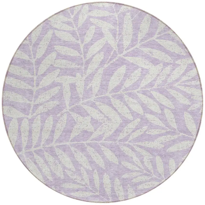 8' Lavender And Ivory Round Floral Washable Indoor Outdoor Area Rug Photo 4