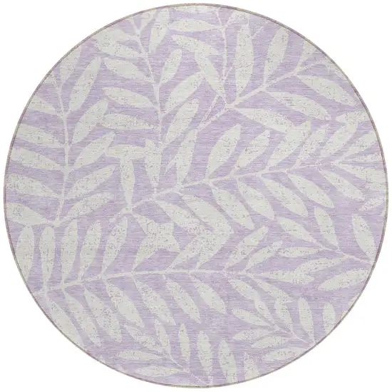 8' Lavender And Ivory Round Floral Washable Indoor Outdoor Area Rug Photo 4