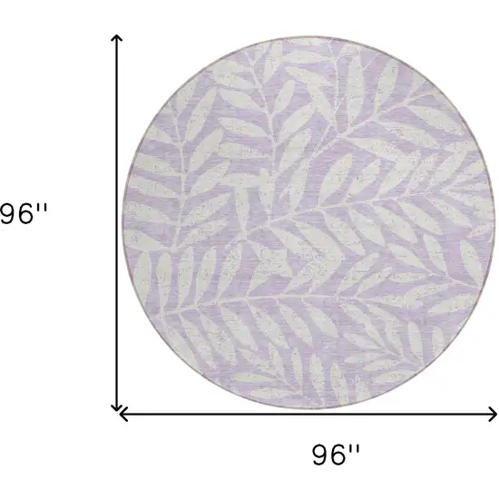 8' Lavender And Ivory Round Floral Washable Indoor Outdoor Area Rug Photo 3