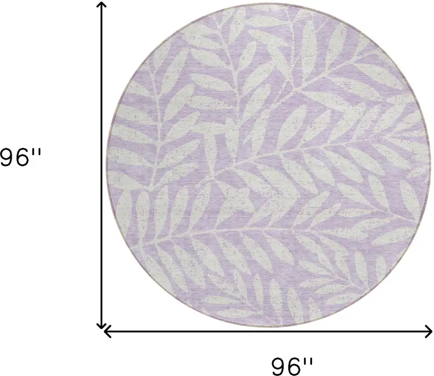 8' Lavender And Ivory Round Floral Washable Indoor Outdoor Area Rug Photo 3