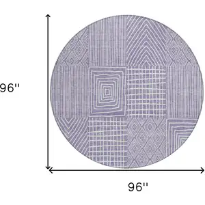Photo of 8' Lavender And Ivory Round Geometric Washable Indoor Outdoor Area Rug