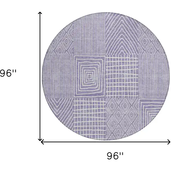 8' Lavender And Ivory Round Geometric Washable Indoor Outdoor Area Rug Photo 3