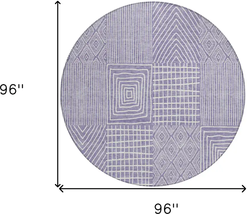 8' Lavender And Ivory Round Geometric Washable Indoor Outdoor Area Rug Photo 3