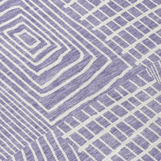 8' Lavender And Ivory Round Geometric Washable Indoor Outdoor Area Rug Photo 8
