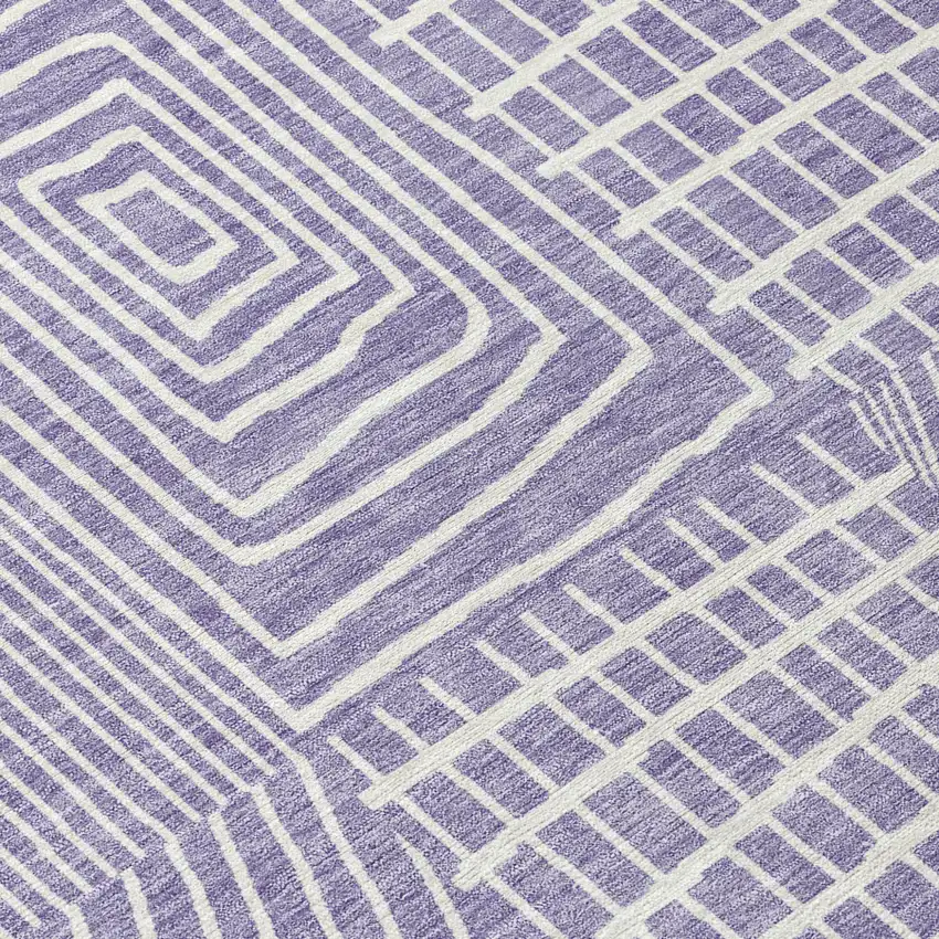 8' Lavender And Ivory Round Geometric Washable Indoor Outdoor Area Rug Photo 8