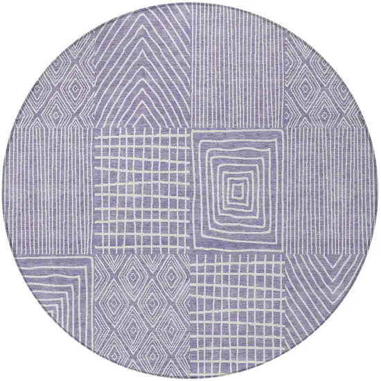 8' Lavender And Ivory Round Geometric Washable Indoor Outdoor Area Rug Photo 5