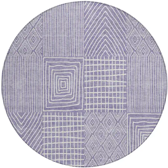8' Lavender And Ivory Round Geometric Washable Indoor Outdoor Area Rug Photo 2
