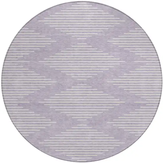 8' Lavender And Ivory Round Geometric Washable Indoor Outdoor Area Rug Photo 2