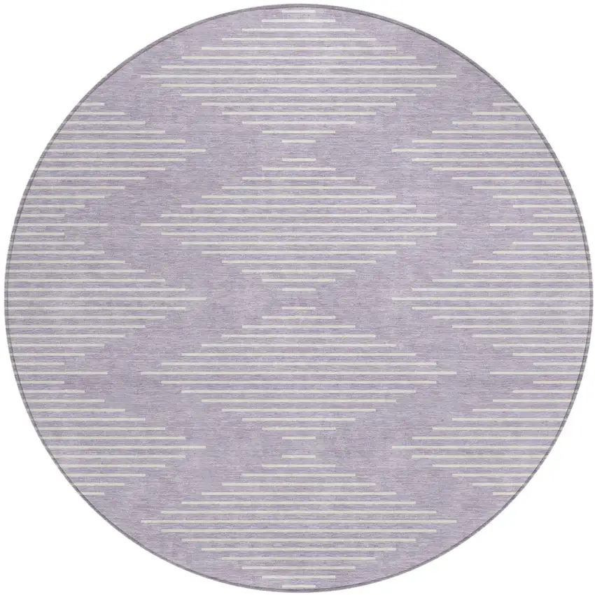8' Lavender And Ivory Round Geometric Washable Indoor Outdoor Area Rug Photo 2