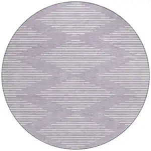 Photo of 8' Lavender And Ivory Round Geometric Washable Indoor Outdoor Area Rug
