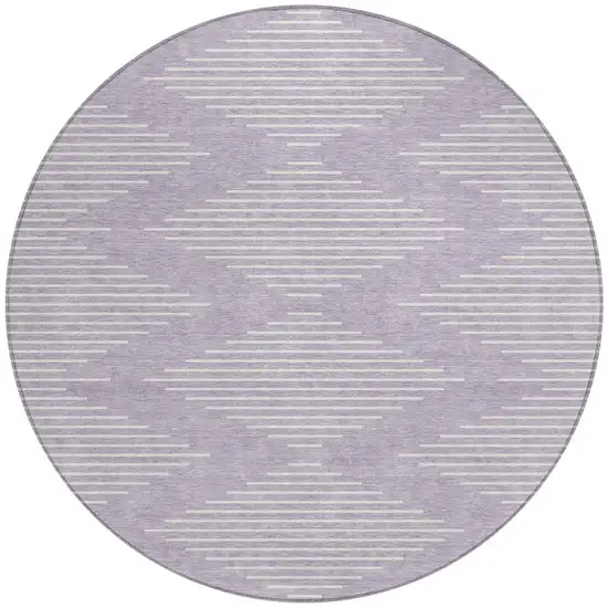 8' Lavender And Ivory Round Geometric Washable Indoor Outdoor Area Rug Photo 5