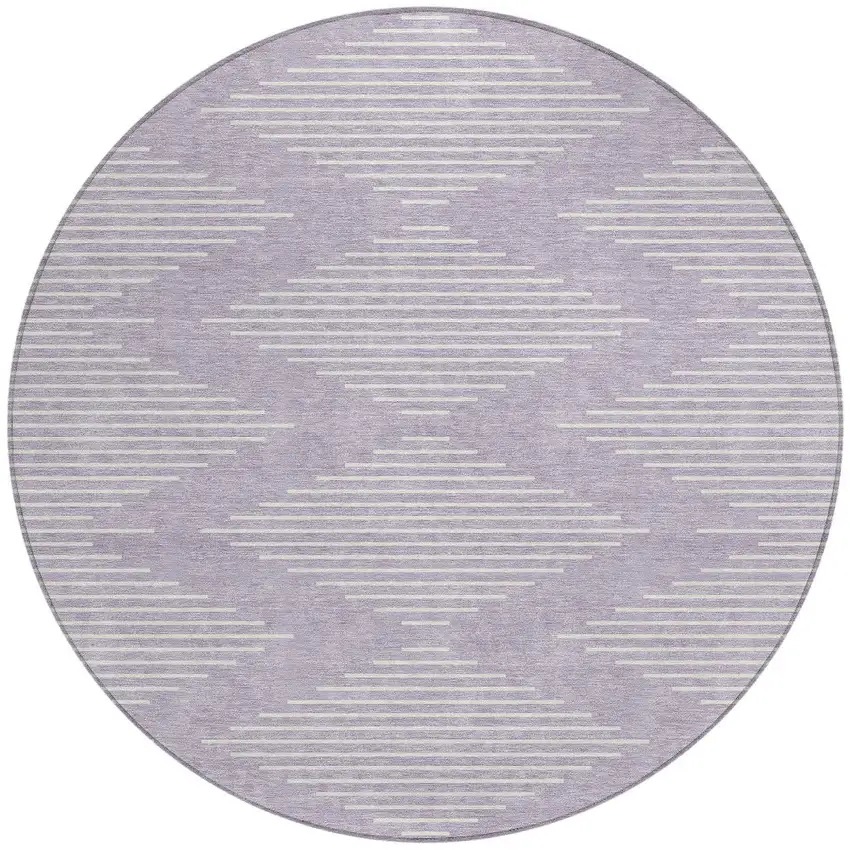 8' Lavender And Ivory Round Geometric Washable Indoor Outdoor Area Rug Photo 5