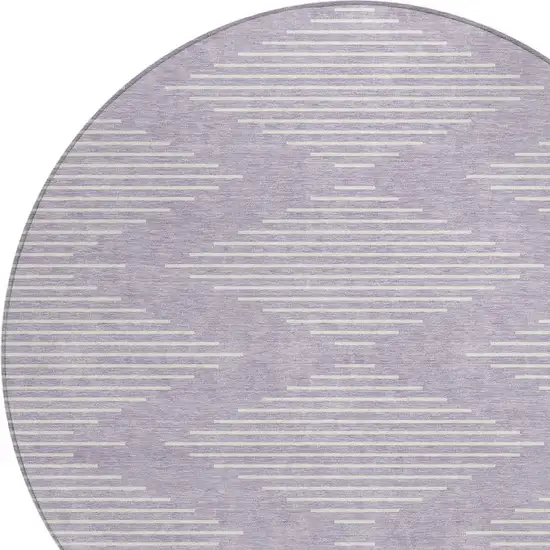 8' Lavender And Ivory Round Geometric Washable Indoor Outdoor Area Rug Photo 4