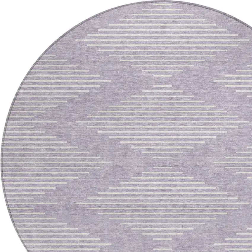 8' Lavender And Ivory Round Geometric Washable Indoor Outdoor Area Rug Photo 4