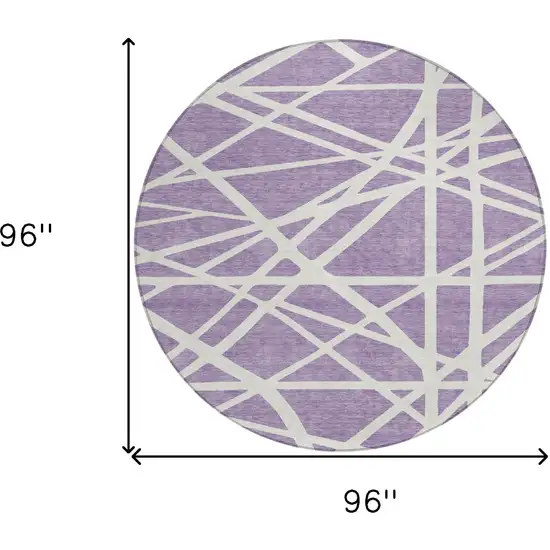 8' Lavender And Ivory Round Geometric Washable Indoor Outdoor Area Rug Photo 3