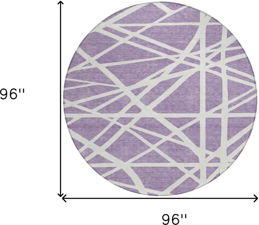 8' Lavender And Ivory Round Geometric Washable Indoor Outdoor Area Rug Photo 3