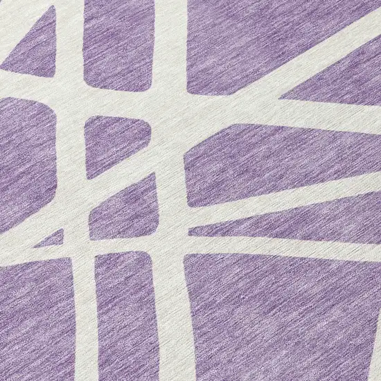8' Lavender And Ivory Round Geometric Washable Indoor Outdoor Area Rug Photo 8
