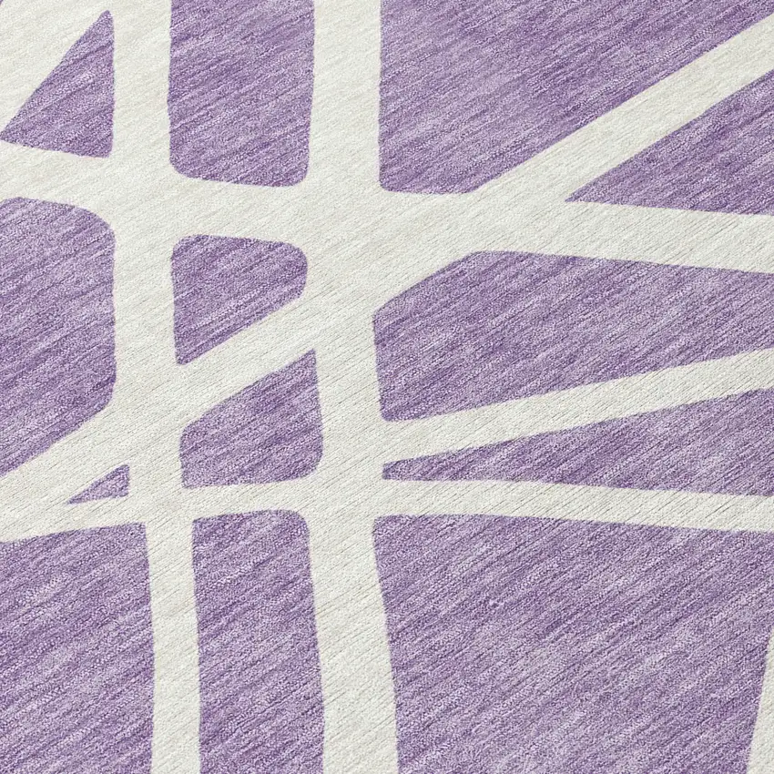8' Lavender And Ivory Round Geometric Washable Indoor Outdoor Area Rug Photo 8