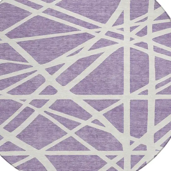8' Lavender And Ivory Round Geometric Washable Indoor Outdoor Area Rug Photo 4