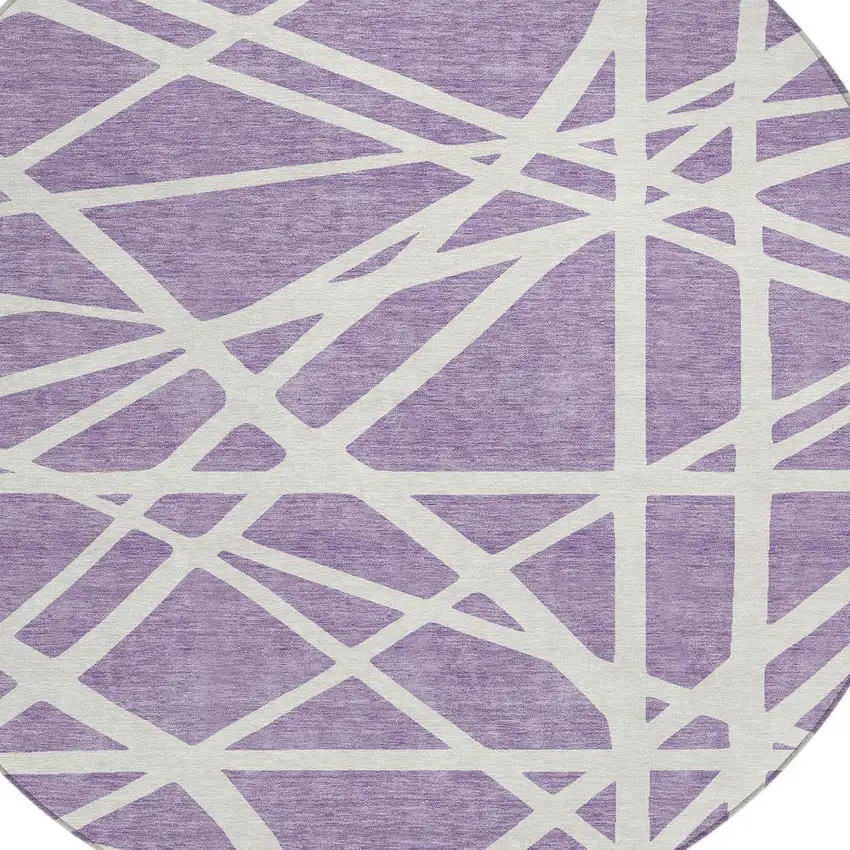 8' Lavender And Ivory Round Geometric Washable Indoor Outdoor Area Rug Photo 4