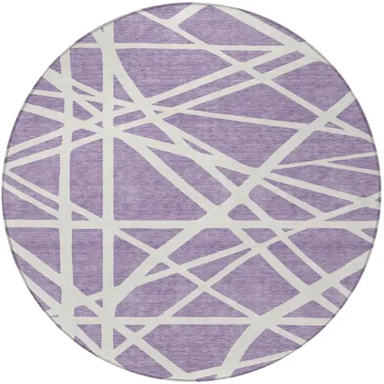 8' Lavender And Ivory Round Geometric Washable Indoor Outdoor Area Rug Photo 5