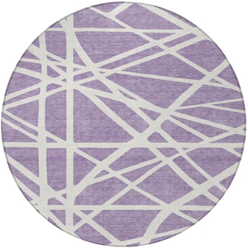 8' Lavender And Ivory Round Geometric Washable Indoor Outdoor Area Rug Photo 5
