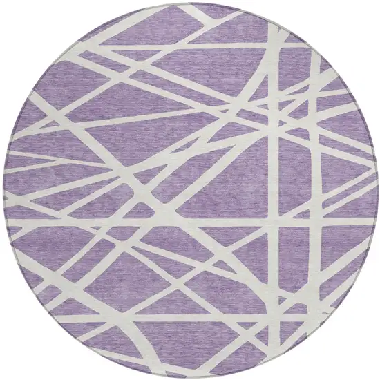 8' Lavender And Ivory Round Geometric Washable Indoor Outdoor Area Rug Photo 2