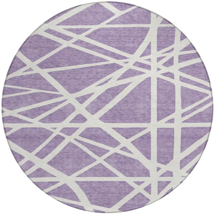 8' Lavender And Ivory Round Geometric Washable Indoor Outdoor Area Rug Photo 2
