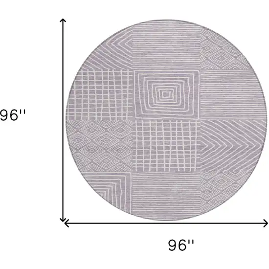 8' Lavender And Ivory Round Geometric Washable Indoor Outdoor Area Rug Photo 9