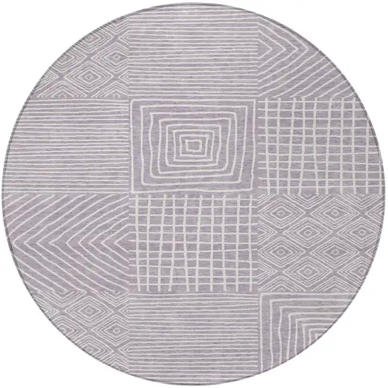 8' Lavender And Ivory Round Geometric Washable Indoor Outdoor Area Rug Photo 6