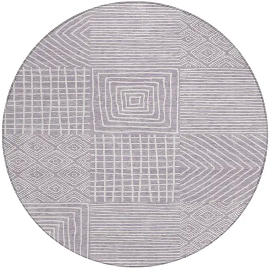 8' Lavender And Ivory Round Geometric Washable Indoor Outdoor Area Rug Photo 2