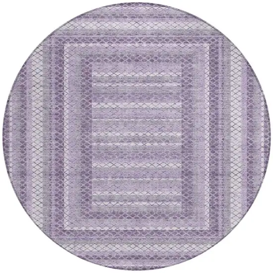 8' Lavender And Ivory Round Geometric Washable Indoor Outdoor Area Rug Photo 3