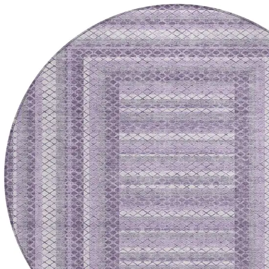 8' Lavender And Ivory Round Geometric Washable Indoor Outdoor Area Rug Photo 8