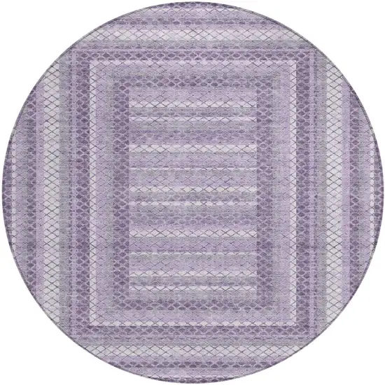 8' Lavender And Ivory Round Geometric Washable Indoor Outdoor Area Rug Photo 1