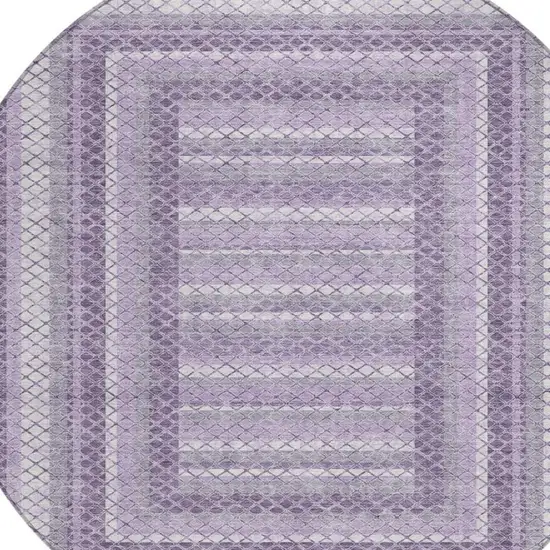 8' Lavender And Ivory Round Geometric Washable Indoor Outdoor Area Rug Photo 4